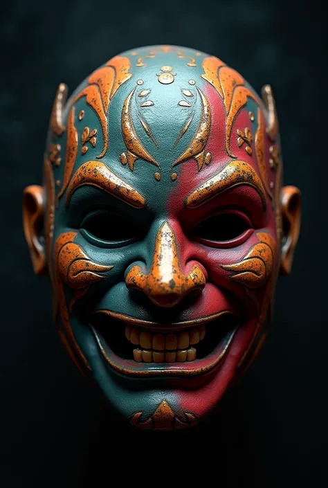  Generate an image of a theater mask  (What is one happy side and the other sad )  but with the design of a Mexican wrestling mask