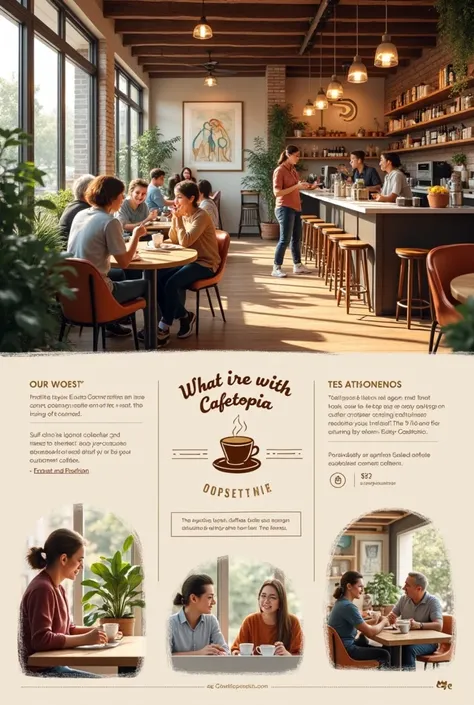 I want a brochure-like image that promotes a coffee shop called Cafetopia