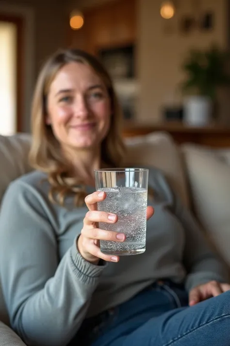 Magnesium citrate taking in cool water sitting in the living room of your house 