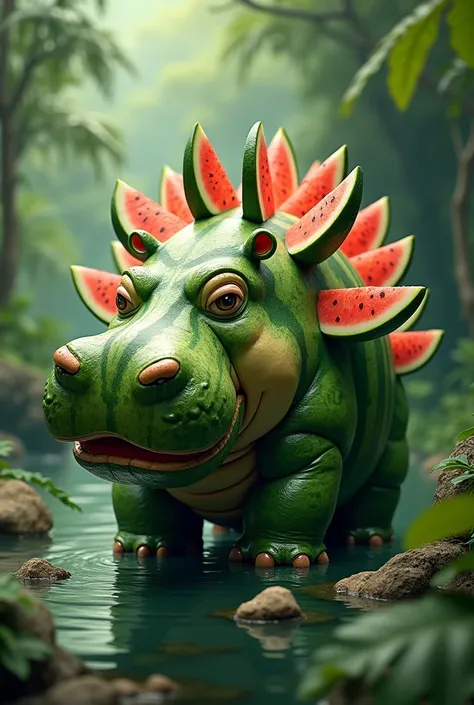 Make a combination of a hippo and a watermelon hybrid. Make it realistic as possible 
