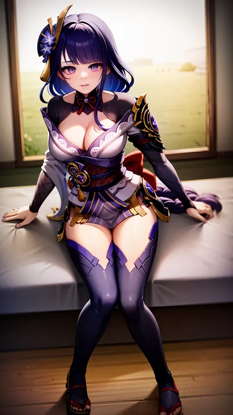 purple eyes.raiden shogun,genshin impact,genshin,ridden,ridden генерал,, komono  ,kimono, mesmerizing ,A  sexy , aphrodisiac ,Soyo , purple hair ,on the bed,lie down,sexually, sexy ,Cute,opening of legs,defenseless, beautiful areola , clothes  ,shy, existe...