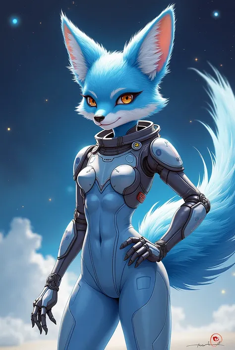 A drawing of Krystal the Fox wearing a space suit