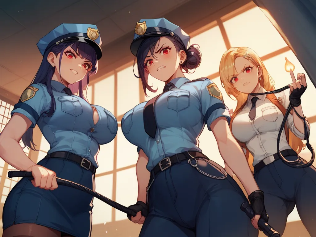 light the room a prison or interrogation room with candles 、yakumo beni,   let them wear big breasts clothes for female police o...