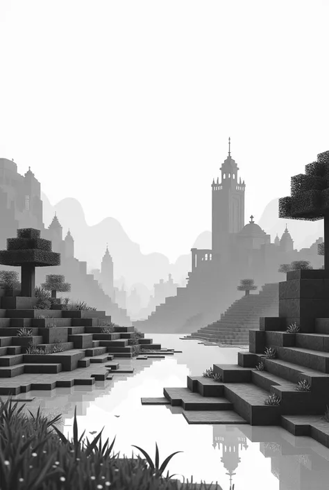  create an image , Minecraft black and white coloring pages with no outline 