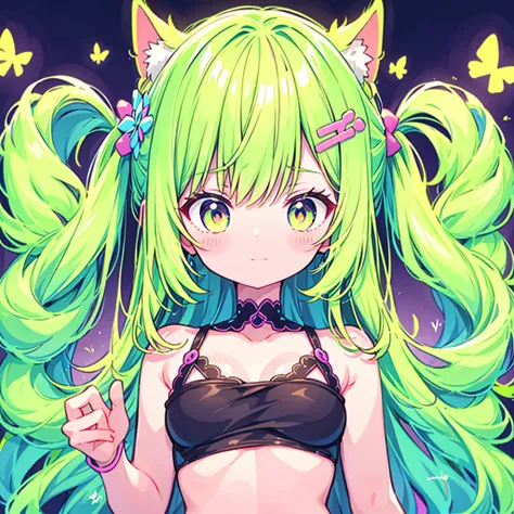 to you,] neon color、 dynamic best composition 、Simple Background、Seven hair colors、cute、