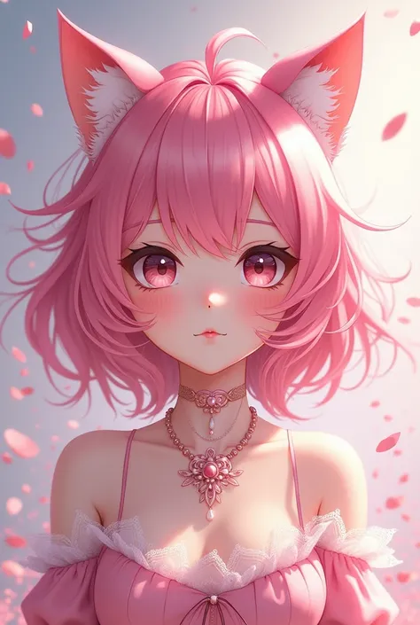  anime girl with cat ears with pink hair and clothes