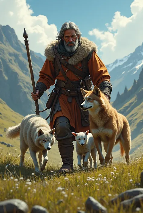  with his dogs scaring away a wolf, who tried to eat a shepherd lamb 