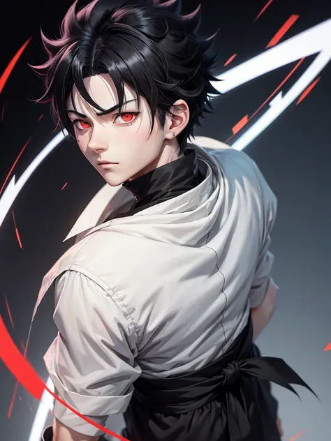 anime boy with black hair and white hair with red eyes, killua zoldyck black hair, anime boy, he has dark grey hairs, stunning anime face portrait, 2 d anime style, killua zoldyck, kaworu nagisa, killua zoldyck portrait, vector shaded anime, anime style po...