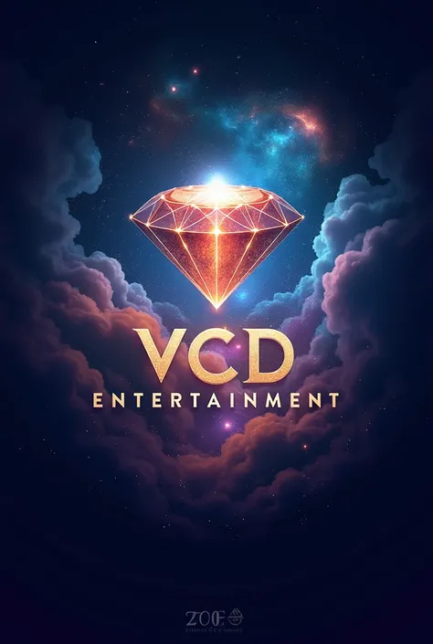 create a logo with a galaxy theme with a fantasy and luxurious background with the words "VCD ENTERTAINMENT". with a diamond symbol