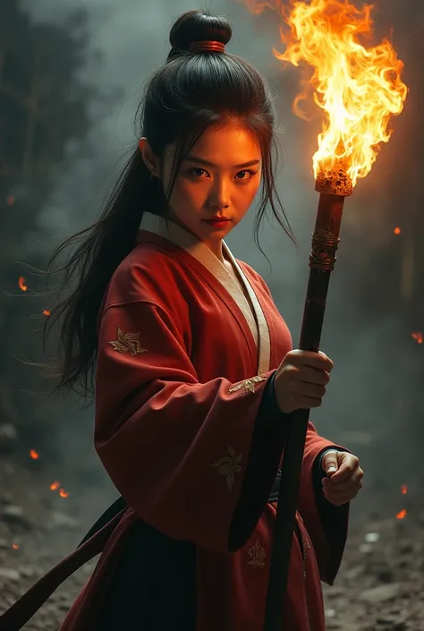 Picture the vicious image of a Korean woman holding a burning cane and not dragging a dead snake