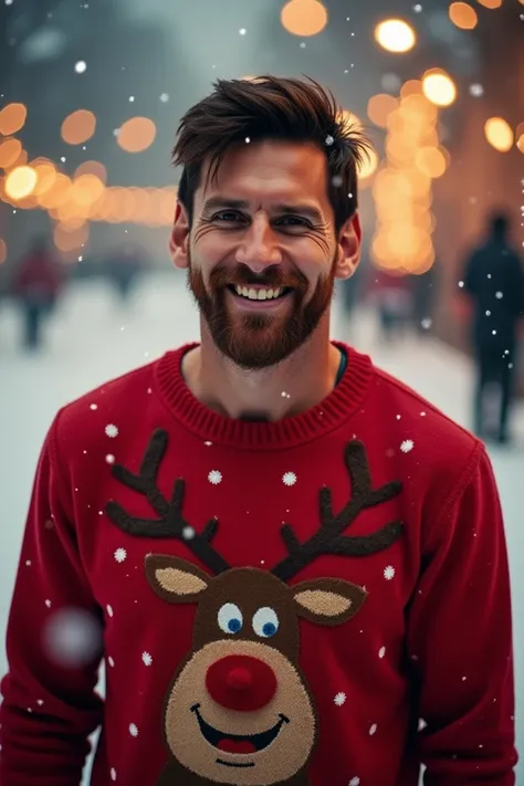 A photo of Messi wearing Christmas clothes for profile background 