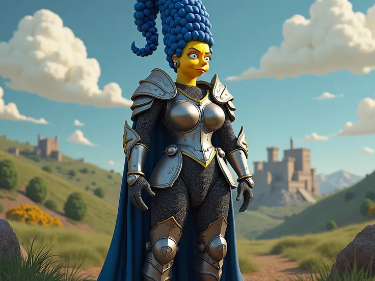 4 various images 3d marge simpson medieval chain mail armor big chest and bigger rear backside