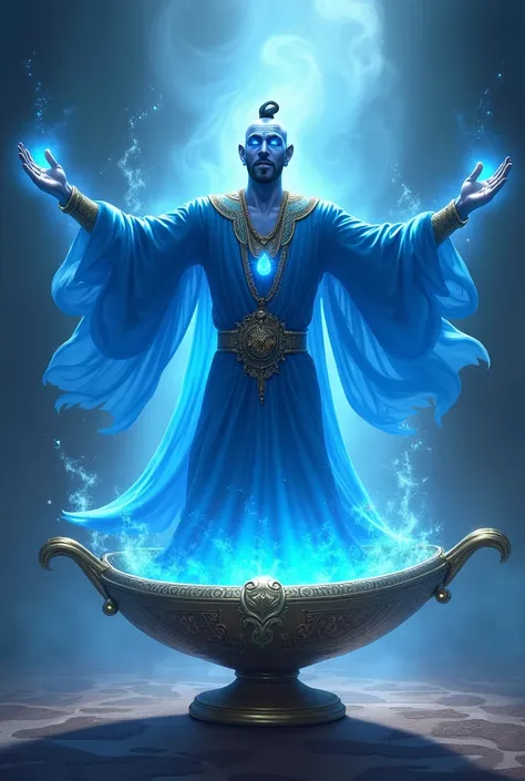 Genie with the blue lamp opening his arms