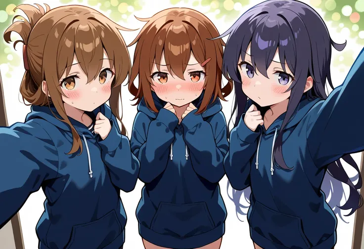 (((4girls))), ikazuchi_(kancolle), inazuma_(kancolle), akatsuki_(kancolle), hibiki_(kancolle), ((snuggled up selfie)), looking at viewer, cowboy shot, bokeh, masterpiece, best quality, amazing quality, very aesthetic, high resolution, ultra-detailed, absur...