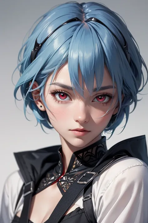 Masterpiece, Best Quality, 8K, Detailed Skin Texture, Detailed Cloth Texture, Beautiful Detail Face, Intricate Detail, Ultra Detailed, Portrait of Rei Ayanami, Blue Hair, Red Eyes, Looking Afar, No Background