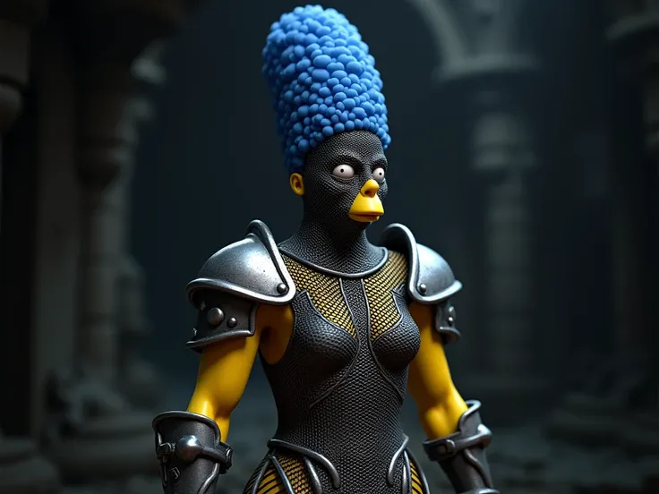 4 3d marge simpson in chainmail armor pose backside 