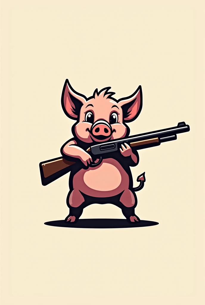 a super simple logo of a pig with a shotgun