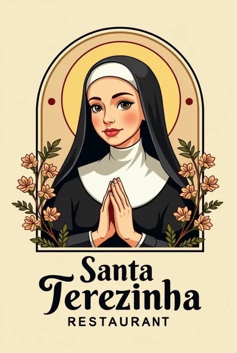 Make a logo with the name Santa Terezinha restaurant and the image of the saint