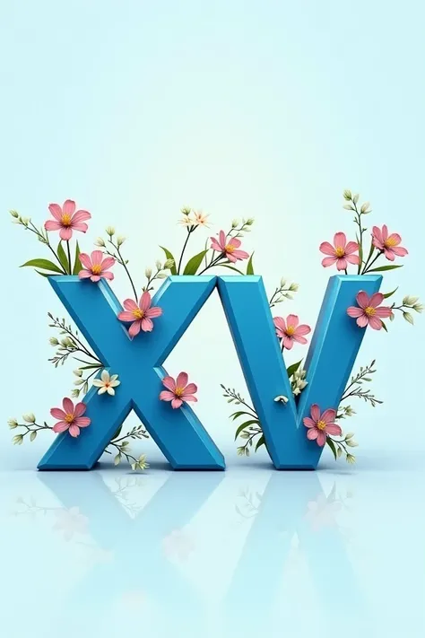 REALISTIC  " XV"  SKY BLUE LETTERS WITH FLOWERS ,image without background