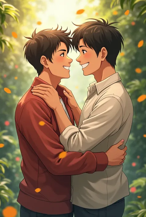 A man is happy with other man around . Anime pic look realistic