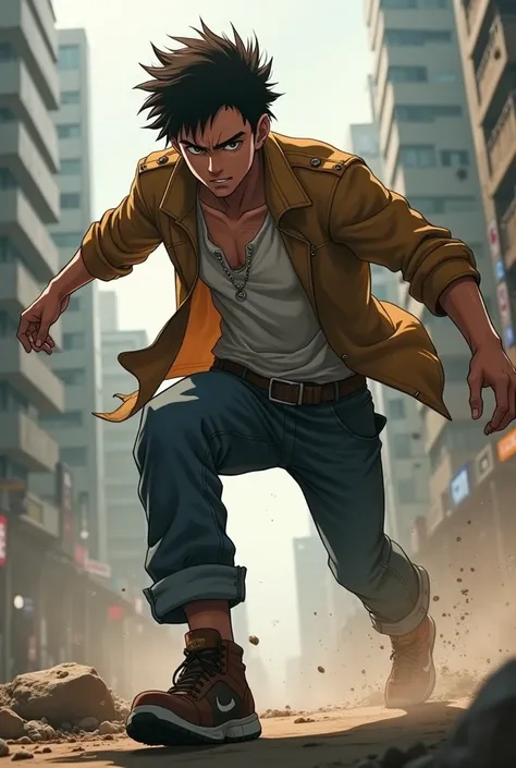 A man step on something to achieve success. Anime pic look realistic