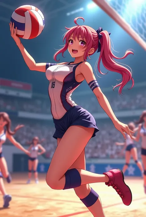 Anime volleyball girl in tight and transparent clothes 