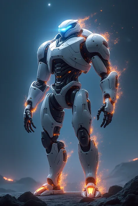 a realistic photo of a strong robot with a galaxy body