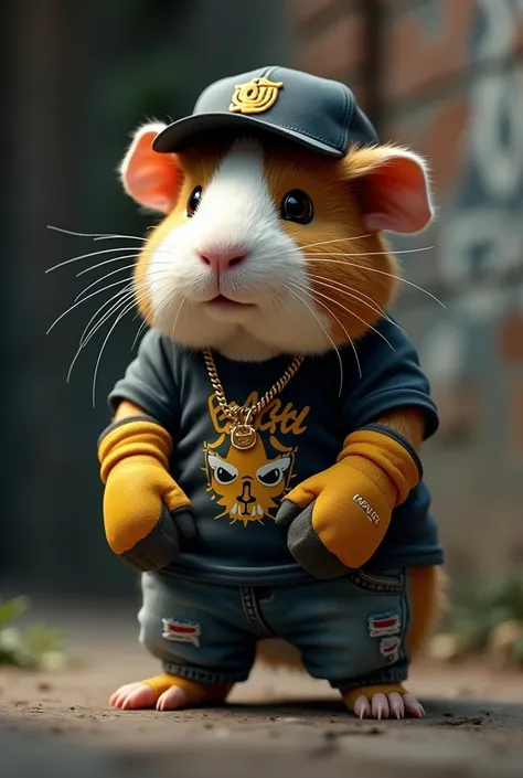 Hip-hop fashion guinea pig 　  super realistic and movie-like , ( full body),  standing up to the toes small character cute work gloves 