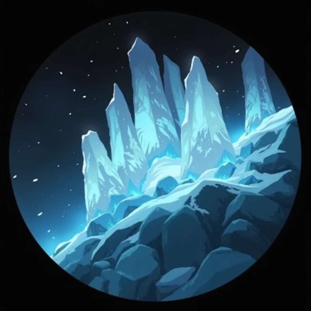 (masterpiece, top quality, best quality, official art,beautiful and aesthetic:1.2),
(4k,8k, best quality,masterpiece:1.2),(((white background))), solo,The game skill icon shows many huge sharp icicles standing in the ice and snow, with an overall blue tone...