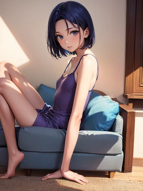 The background is the living room,Good, thin camisole , smaller breasts,Small breasts, short hair,  beautiful face,   high definition ,masterpiece, Anatomically Accurate , 最高quality, high definition ,高quality,quality, very detailed,Ultra-fine, textured ski...