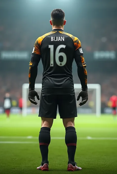 Jersey no 16 named BIJAN playing as goalkeeper (back view)