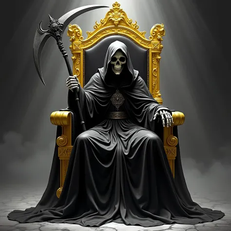 Create the Holy Death with your sickle , sitting on a golden throne.  That everything is in Black and White but not the throne