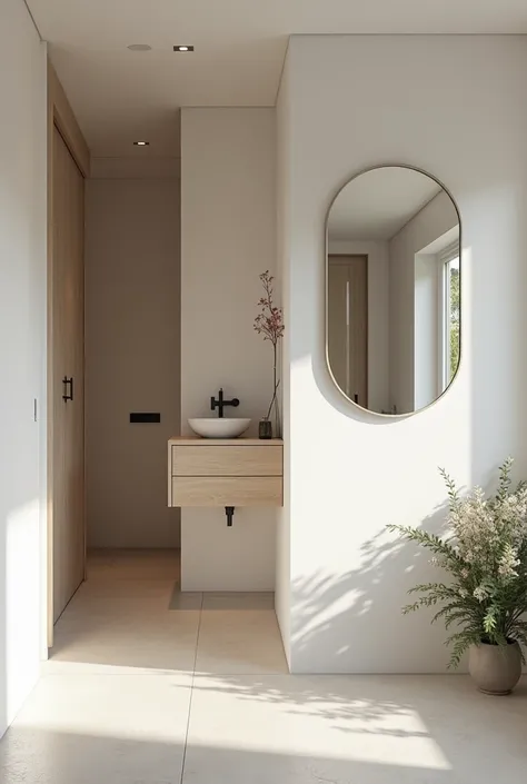 The bathroom background of a minimalist house seen from the mirror for a photograph