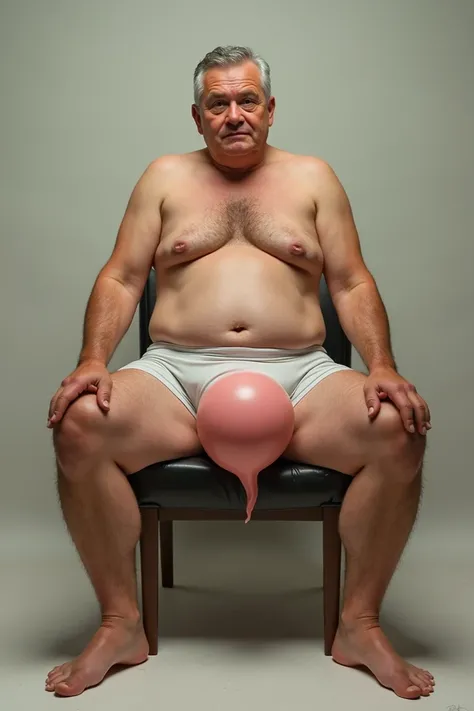 A man sitting in boxers who has a giant penis