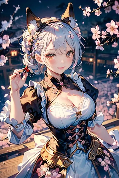 (  lets take a peek at the viewers  :1.3),( 3d animation:1.3),(((King of Steampunk :1.3)),((( Costumes with Cute Lace Details ))),(((Enchanting Cosplay Outfits ))),(((Fox Ears))),(((Mysterious cherry blossom blizzard :1.5))),(  with blush makes the subject...