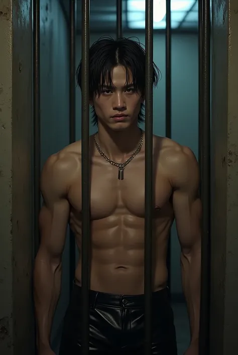 (((Skinny, fit, ripped,shirtless boy))), (((19 yo, slim, muscular, fit twink))), (((ripped sixpack))),  , (((beautiful boy))), (((beautiful face))),  (((slim fit body))), ((medium-lenght curtain hairstyle))), (((wearing black leather pants))) locked inside...