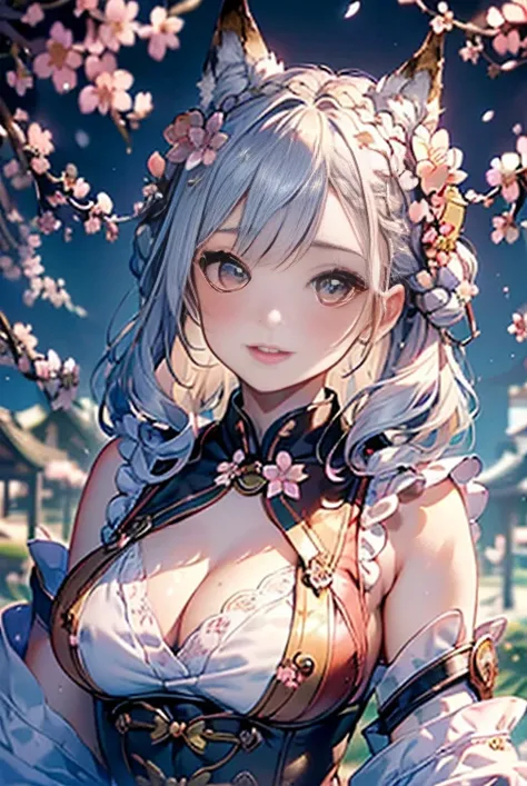 (  lets take a peek at the viewers  :1.3),( 3d animation:1.3),(((King of Steampunk :1.3)),(((Beautiful cherry blossom blizzard :1.5)))，((( Costumes with Cute Lace Details ))),(((Enchanting Cosplay Outfits ))),(((Fox Ears))),(  with blush makes the subject ...