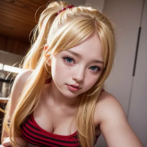 Ahegao CUMshot, European blonde young schoolgirl, pretty prostitute, golden hair, ponytail 