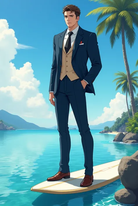 Expensive clothes of man in sup board  . anime pic look realistic