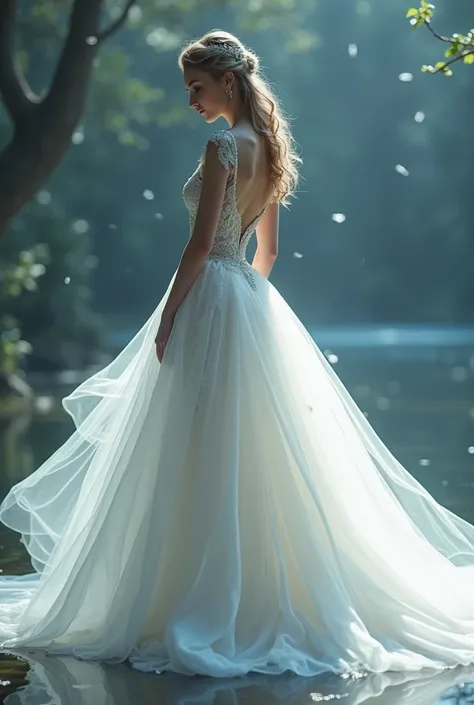 I would like an image of a wedding dress inspired by Odette from Swan Lake