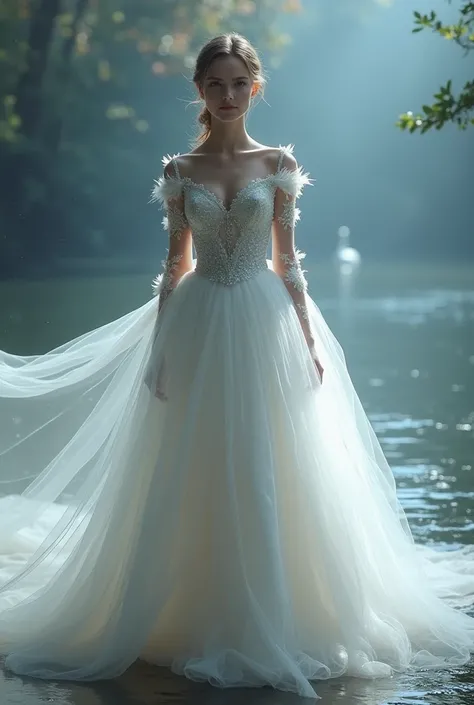 I would like an image of a wedding dress inspired by Odette from Swan Lake