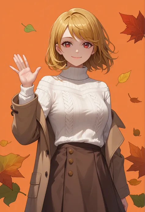 score_9, score_8_climb, score_7_climb,  1 girl, ฤดูleafร่วง, ฤดูleafร่วง leaves, White shirt, [Bob Haircut,  boobs, brown Coat, brown skirt, Closed mouth, Coat, large  boobs, leaf, leaf background,  long sleeve shirt, Look at the audience, Medium hair, Off...