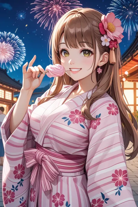 Nene Kasaki々、 Shiny Brown Hair 、（ beautiful brown eyes、Shining Eyes、 fine-grained）、smile、 super detailed eyes 、 very detailed face、 very detailed eyes、 cowboy shot、（masterpiece、 best quality：1.2）、、solo、 one girl who is at ease、、、、Laughter、 long hair、 stand...