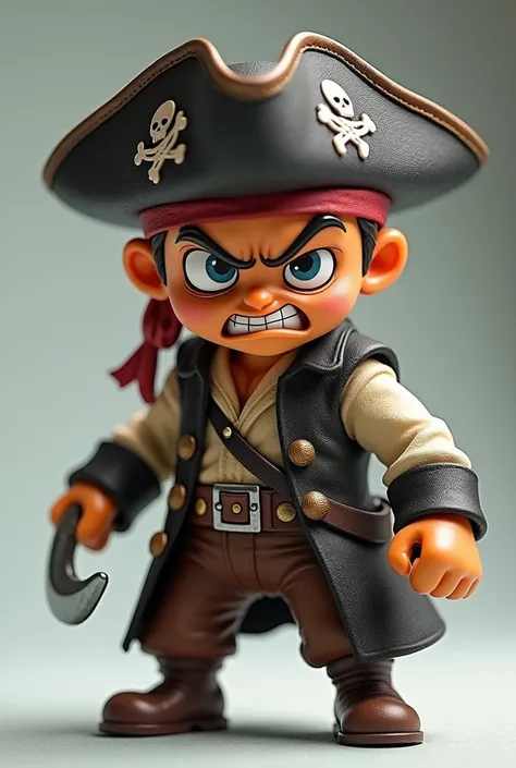 Toy pirate with the expression of an angry human aged 10
