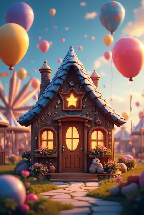 STAR CABIN HOLDING BALLOONS AT AMUSEMENT PARK