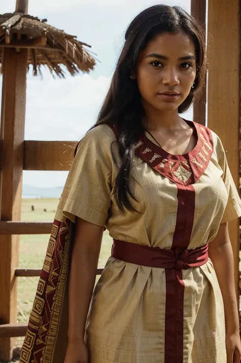 Beautiful woman, Samoan ethnicity, 26 years,  wearing a traditional ceremonial dress from Samoan culture