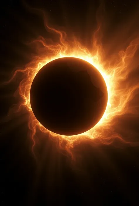 An image showing the total solar eclipse ,  where the Moon completely covers the Sun and the solar corona is visible around the Moon.