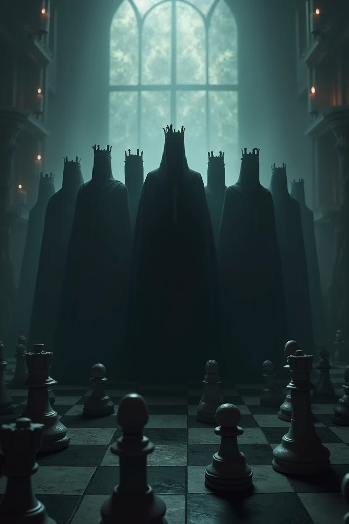 A group of shadows of the rulers of the throne and there are a few chess ornaments