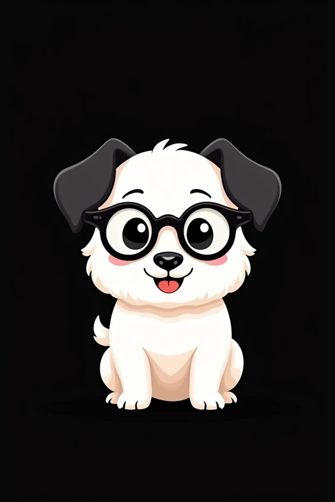  Create a logo featuring a cute, small white dog with black ears, wearing round, oversized glasses and a friendly smile, resembling the character Pochacco. The dog should be standing upright with its paws slightly extended, giving a playful and adorable vi...