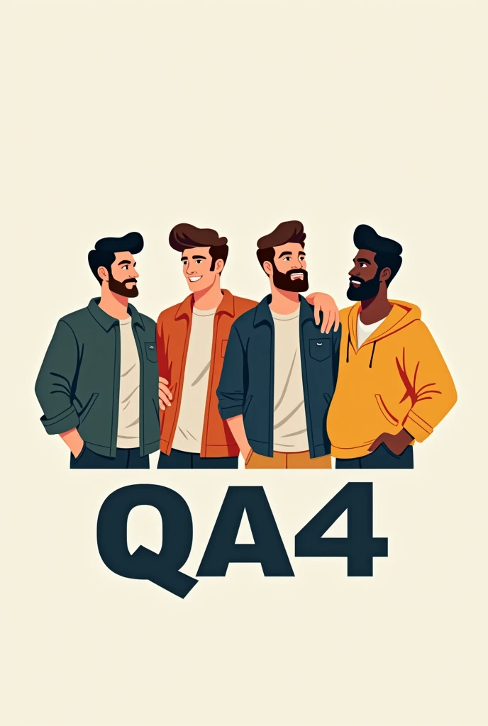 I have a WhatsApp group where we are four friends of whom I am one and they are three we are four and then I want you to create a logo based on us four friends are all men with a logo the main text QA4